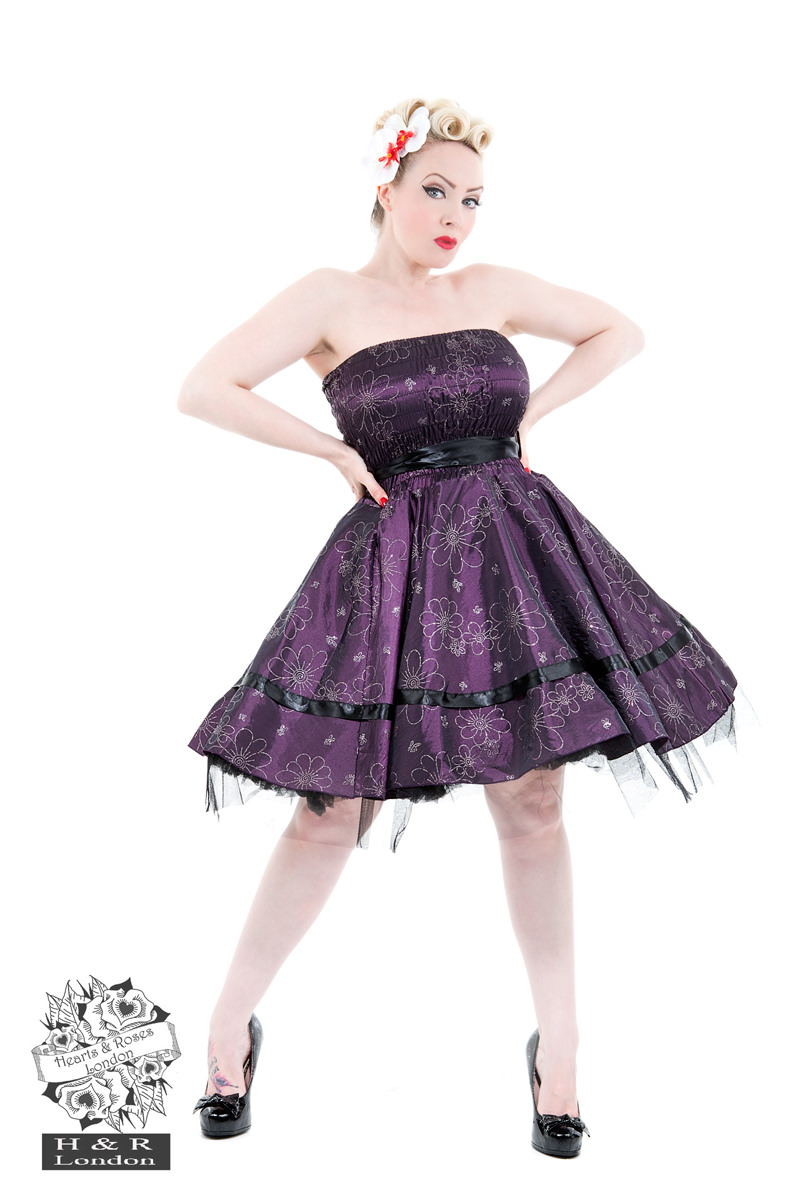 Black Purple Satin Evening Prom Dress